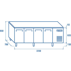 Acheter COOLHEAD Table Réfrigérée Positive Profondeur 700 - 4 Portes 570 L - Cool Head