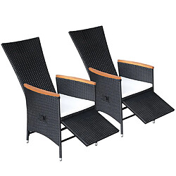 vidaXL Chaise inclinable de jardin 2pc et coussins Résine tressée Noir