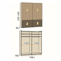 Inside 75 Armoire 2 portes coulissantes suspendues 238,1 x 220 cm couleur Polar frange inférieure Cosmic