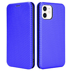 Coque en TPU + PU Adsorption magnétique en fibre de carbone avec anneau bleu pour votre Apple iPhone 13 mini 5.4 pouces