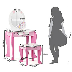 Helloshop26 Coiffeuse pour enfant table de maquillage avec tabouret miroir détachable et 1 tiroir de rangement blanc et rose 20_0004873 pas cher