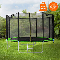 Hauki Trampoline de jardin avec filet de sécurité et échelle set complet vert Ø 427 cm