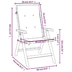 vidaXL Chaises de jardin inclinables en teck avec coussins pas cher