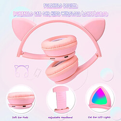 GUPBOO LED Light Cat Ear Casque sans fil Bluetooth 5.0 Casque 3,5 mm Modèle pour enfants avec micro antibruit pour pas cher