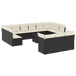 vidaXL Salon de jardin avec coussins 14 pcs noir résine tressée