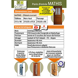 Avis porte D'entrée Bois Vitrée, Mathis, H,215xl,80 P,gauche Côtes Tableau Gd Menuiseries