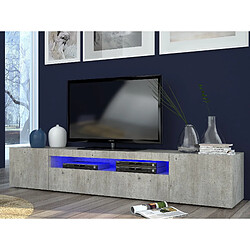 Alter Meuble TV de salon, Made in Italy, Meuble TV avec 3 portes et étagères, cm 200x40h37, Couleur ciment, avec lumière LED bleue