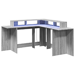 Helloshop26 Bureau table poste de travail meuble d'ordinateur informatique étude et lumières LED sonoma 152 x 152 x 91cm bois ingénierie gris 02_0023808