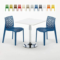 Grand Soleil Table Carrèe Blanc + 2 Chaises Colorées