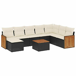 Maison Chic Ensemble Tables et chaises d'extérieur 9 pcs avec coussins,Salon de jardin noir résine tressée -GKD323428