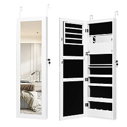 Helloshop26 Armoire à bijoux murale/suspendue avec miroir 12 led intégrées porte verrouillable avec 2 clés 37 × 9 × 119 cm blanc 20_0005511