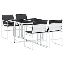 vidaXL Ensemble à manger de jardin avec coussins 5 pcs blanc textilène