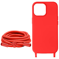 Avizar Coque Cordon pour iPhone 15 Pro Lanière Tour du Cou 80cm série Corda Rouge