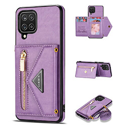 Coque en TPU + PU N.BEKUS avec béquille, porte-carte et dragonne violet pour votre Samsung Galaxy A12