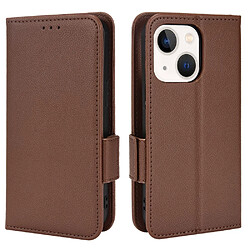 Etui en PU texture litchi, fermoir magnétique marron pour votre iPhone 13 6.1 pouces