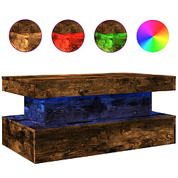 Maison Chic Table basse pour salon | Table à café avec lumières LED chêne fumé 90x50x40 cm -GKD93215