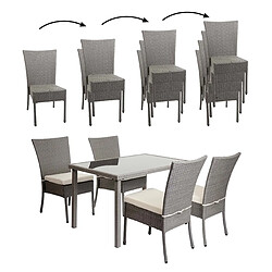 Decoshop26 Ensemble table et 4 fauteuils de jardin en polyrotin gris coussins crème 04_0006765