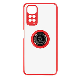 Avizar Coque Xiaomi Redmi Note 11 et 11s Bi-matière Bague Métallique Support Rouge