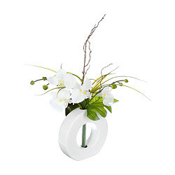 Atmosphera, Createur D'Interieur Composition d'orchidées blanches et jaunes - vase blanc - Atmosphera