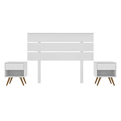 Dansmamaison Tête de lit 160 cm + 2 tables de chevets Blanc/Bois - KEFALI