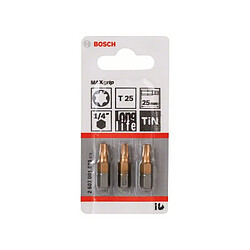 Lot de 3 embouts de vissage Max Grip Torx T25 queue 6 pans mâle 1/4"" Longueur 25mm BOSCH 2607001693