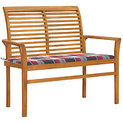 Maison Chic Banc de jardin | Banquette de jardin | Chaise Relax avec coussin à carreaux rouge 112 cm Teck massif -MN56191