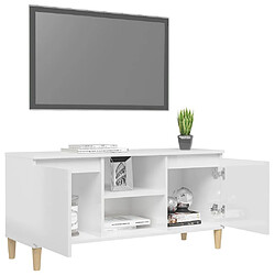 Avis vidaXL Meuble TV avec pieds en bois Blanc brillant 103,5x35x50 cm