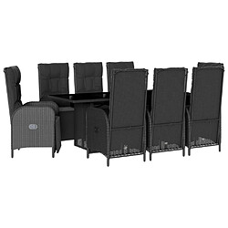 Maison Chic Ensemble à manger d'extérieur 9 pcs avec coussins,Salon de jardin noir résine tressée -GKD256041