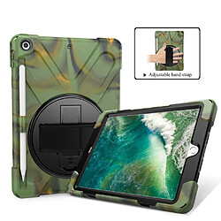 Coque en TPU Combo en forme de X avec dragonne et béquille pivotante à 360 degrés camouflage pour votre Apple iPad 9.7 pouces (2018)/(2017)