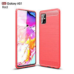 Wewoo Coque Souple Pour Galaxy A51 TPU en fibre de carbone texture brossé rouge