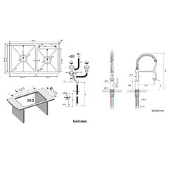 Auralum MAX 2 en 1 Évier de Cuisine 2 Bac 75x45x19cm,Encastré/ à Poser avec Distributeur de Savon+Robinet Cuisine avec Douchette Extensible,2 Modes,Noir pas cher