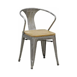 Aubry Gaspard Chaise industrielle en métal et bois d'orme (Lot de 4) Acier brossé gris.