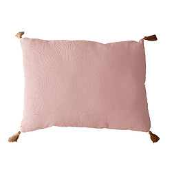 Toilinux Coussin rectangulaire Panama avec 4 pompons en jute - 70 cm x 50 cm - Vieux rose