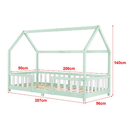 Avis Lit d'Enfant Design Forme Maison Sisimiut Pin 200 x 90 cm Menthe Blanc Mat Laqué [en.casa]