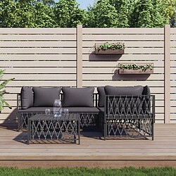 vidaXL Salon de jardin avec coussins 5 pcs anthracite acier