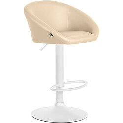 Decoshop26 Tabouret de bar assise pivotante à 360° hauteur réglable en PVC crème piètement en métal blanc 10_0004769