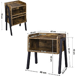 Helloshop26 Table de chevet table d'appoint table de nuit 42 x 35 x 52 cm empilable table basse avec compartiment de rangement ouvert rétro pieds en métal vintage 12_0001039