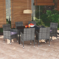 Maison Chic Ensemble à manger d'extérieur 7 pcs avec coussins,Salon de jardin,Mobilier de jardin Résine tressée Gris -GKD279945