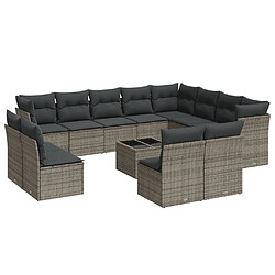 vidaXL Salon de jardin avec coussins 13 pcs gris résine tressée