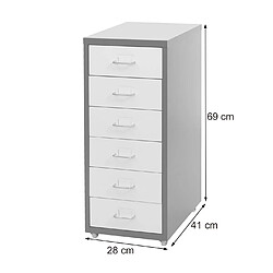 Decoshop26 Caisson à tiroirs rangement bureau sur roulettes 69x28x41cm 6 tiroirs en acier blanc 04_0004357