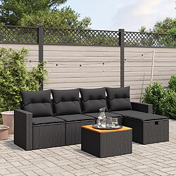 Maison Chic Ensemble Tables et chaises d'extérieur 6pcs avec coussins,Salon de jardin noir résine tressée -GKD105225