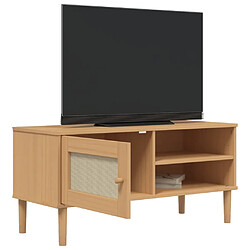 Avis vidaXL Meuble TV SENJA aspect rotin marron 106x40x49cm bois massif pin