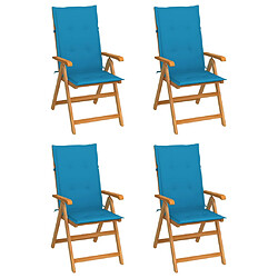 vidaXL Chaises de jardin lot de 4 avec coussins bleu Bois teck solide