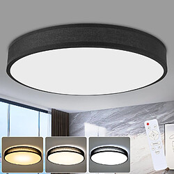 NETTLIFE Plafonnier LED Ronde 38W Noir Dimmable avec Télécommande Moderne Lampe avec Chambre 38CM Plafonnier en Tissu pour Salon Couloir Cuisine