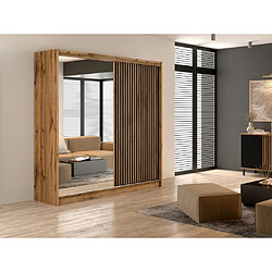 Vente-Unique Armoire 2 portes coulissantes - Avec miroir - L203 cm - Coloris : Naturel et noir - CALOWI