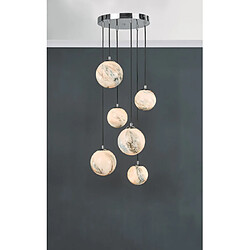 Luminaire Center Suspension Mikara Chrome poli,verre à effet de marbre 6 ampoules 50cm pas cher