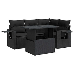 vidaXL Salon de jardin 5 pcs avec coussins noir résine tressée