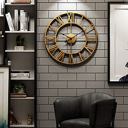 Acheter Horloge Murale 3D Chiffres Romains Grand Métal Rond Doré Rustique Face Ouverte Ornée de Bijoux