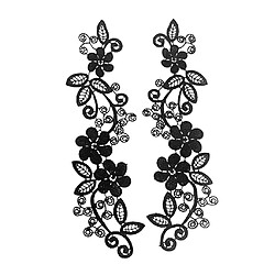 2pcs Brodé Venise Appliques Floral Dress Garniture Guipure Patches Noir