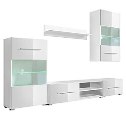 Helloshop26 Meuble télé buffet tv télévision design pratique mural avec éclairage led 5 pièces blanc 2502200